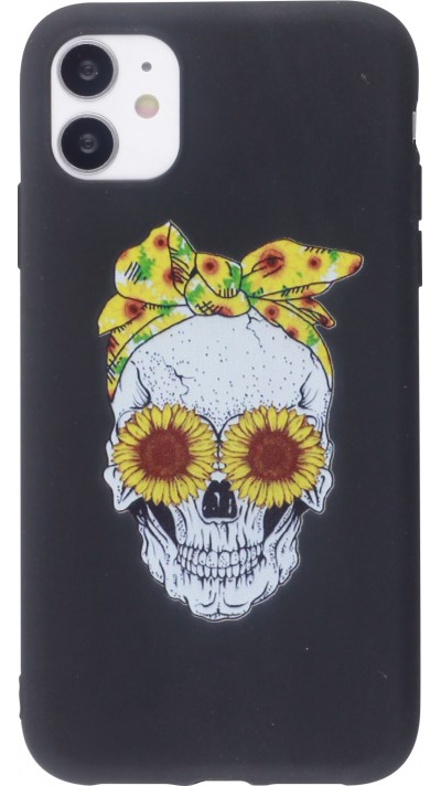 Hülle iPhone 11 - Silikonmatte Skull flowers - Schwarz