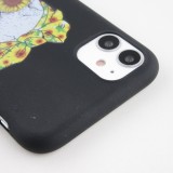 Coque iPhone 11 - Silicone Mat Skull flowers - Noir