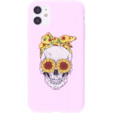 Hülle iPhone 12 mini - Silikonmatte Skull flowers - Rosa