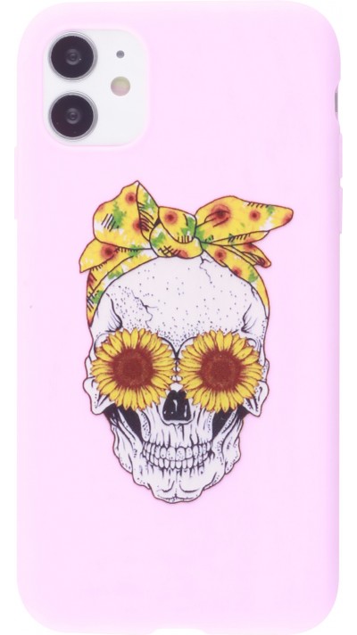 Coque iPhone 11 - Silicone Mat Skull flowers - Rose