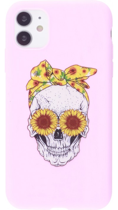 Hülle iPhone 11 - Silikonmatte Skull flowers - Rosa