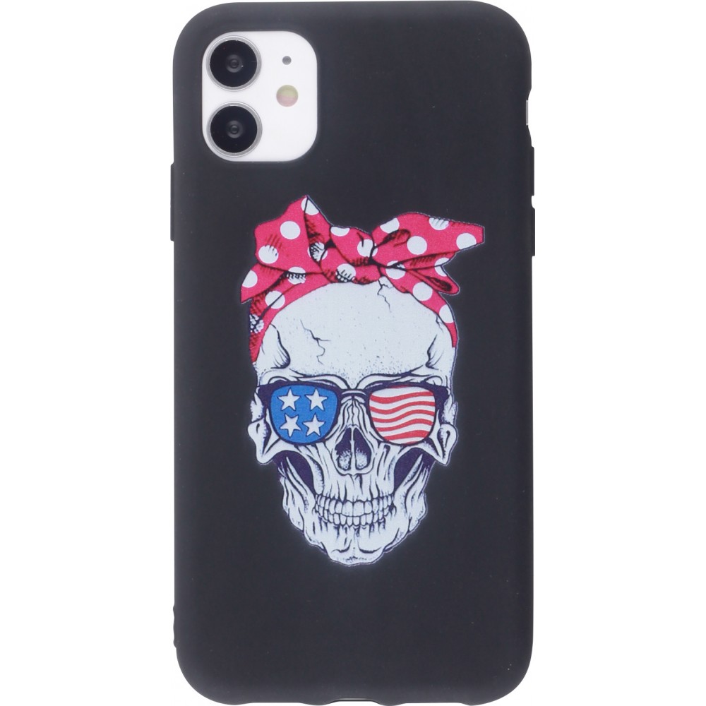 Coque iPhone 12 mini - Silicone Mat Skull USA - Noir