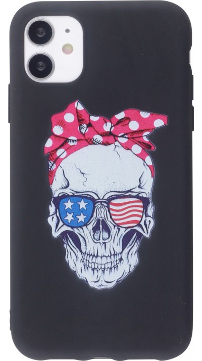 Hülle iPhone 11 - Silikonmatte Skull USA - Schwarz