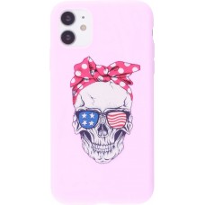 Coque iPhone 11 - Silicone Mat Skull USA - Rose