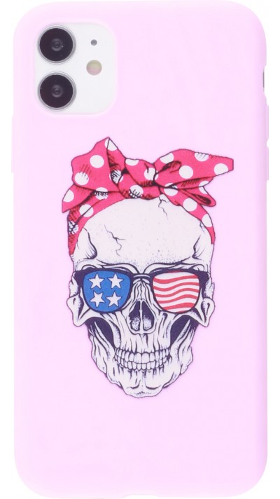 Coque iPhone 11 - Silicone Mat Skull USA - Rose