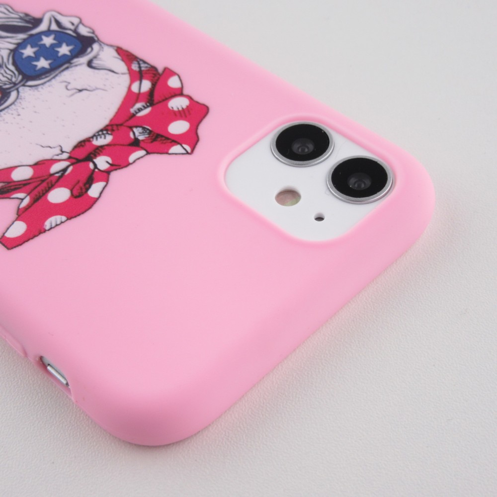 Hülle iPhone 12 mini - Silikonmatte Skull USA - Rosa