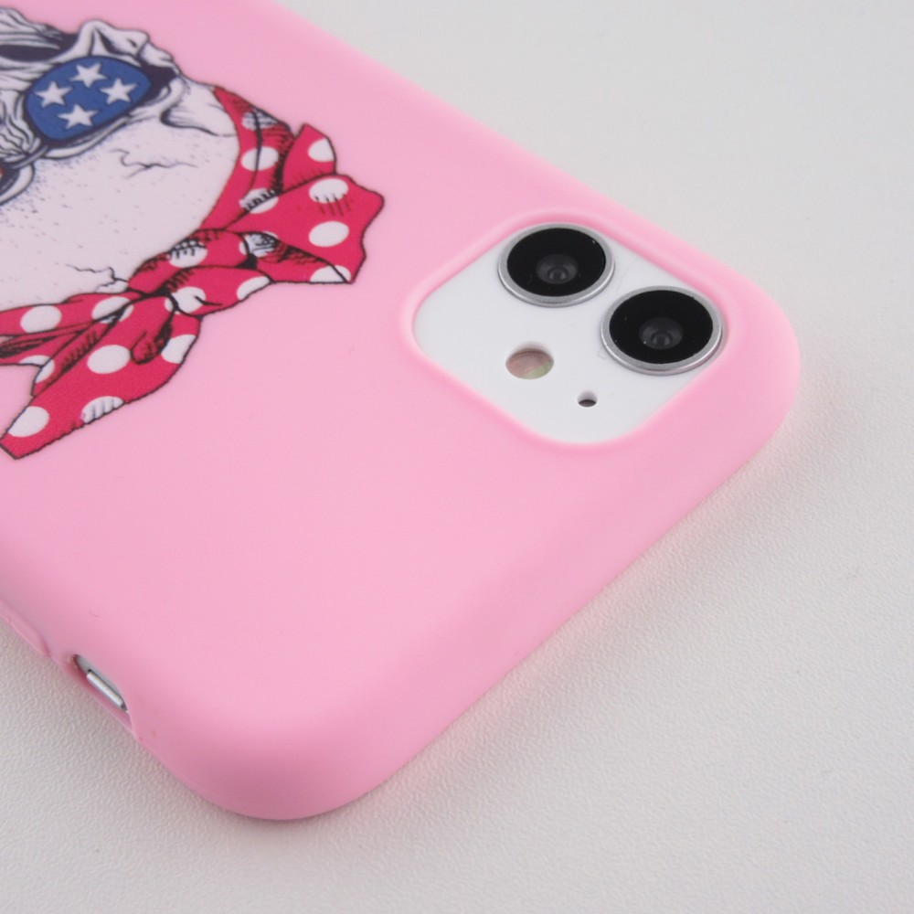 Coque iPhone 11 - Silicone Mat Skull USA - Rose