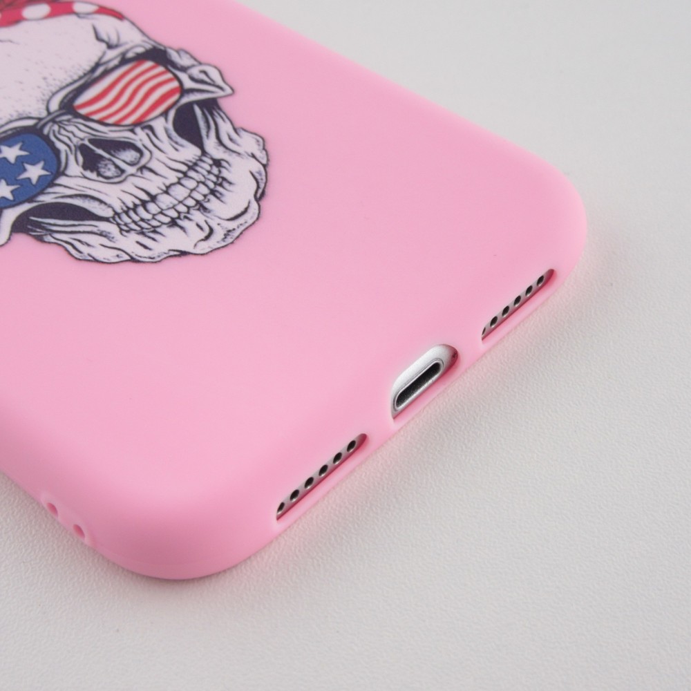 Hülle iPhone 11 - Silikonmatte Skull USA - Rosa