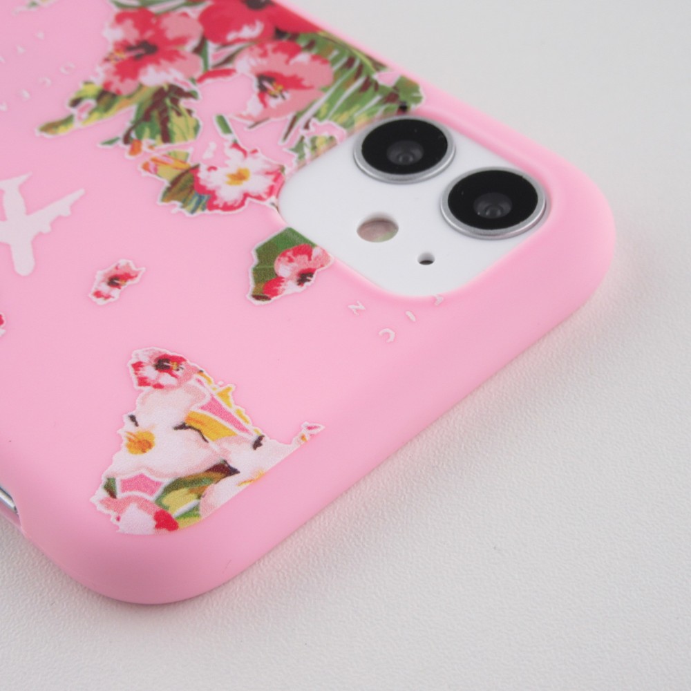 Coque iPhone 11 - Silicone Mat Travel flowers