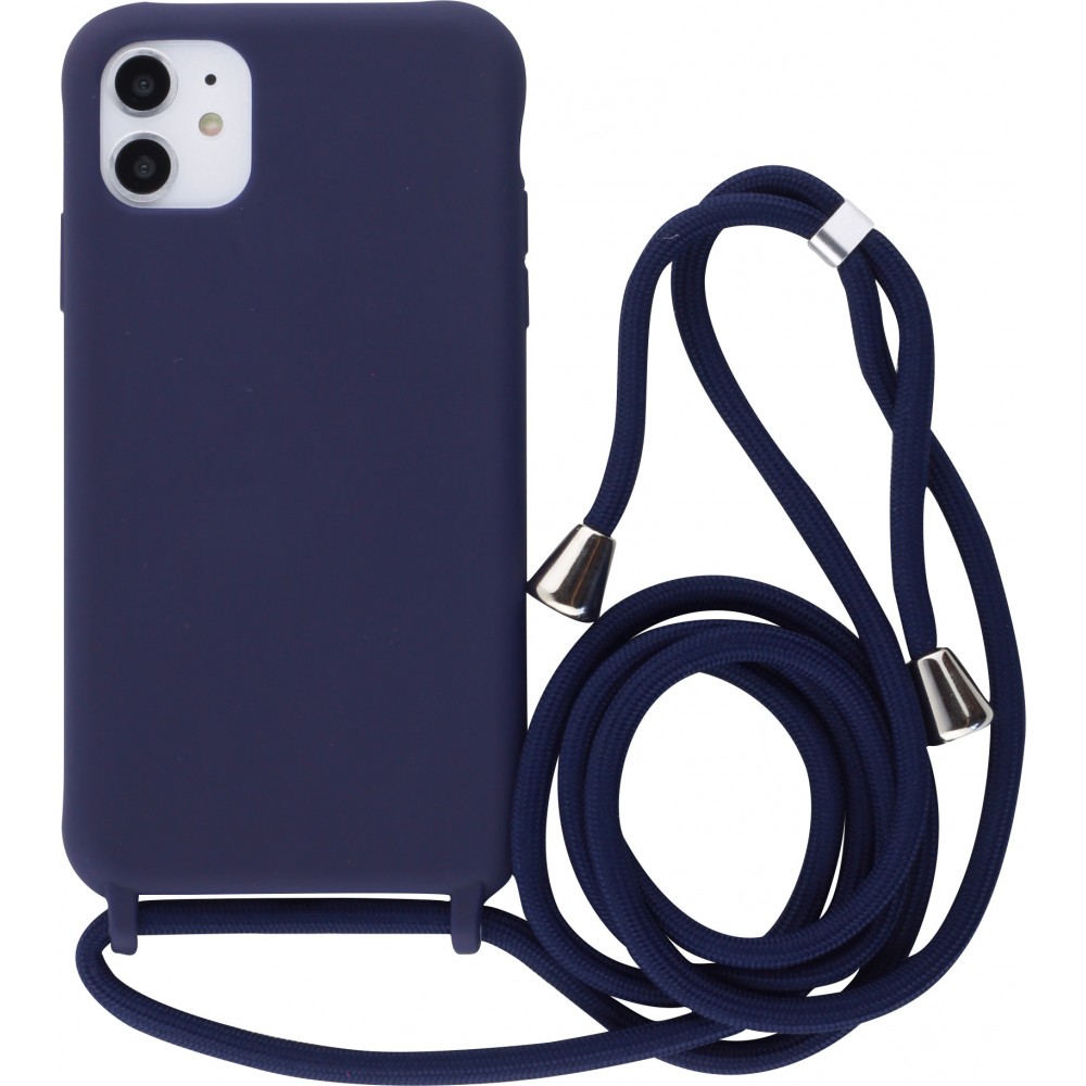 Coque iPhone 11 - Silicone Mat avec lacet - Bleu