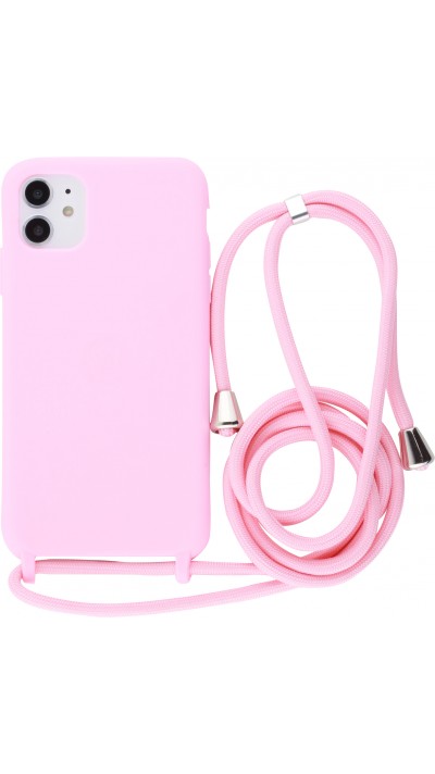 Hülle iPhone 11 Pro Max - Silikon Matte mit Seil hell- Rosa