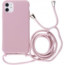 Coque iPhone 11 - Silicone Mat avec lacet rose pâle