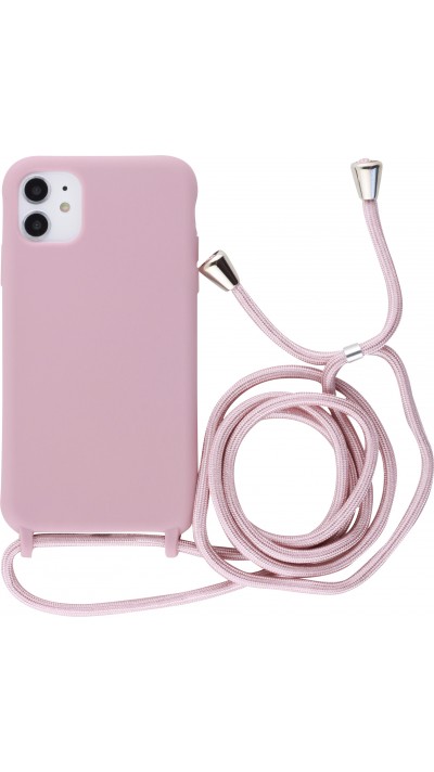 Hülle iPhone 11 - Silikon Matte mit Seil blass- Rosa