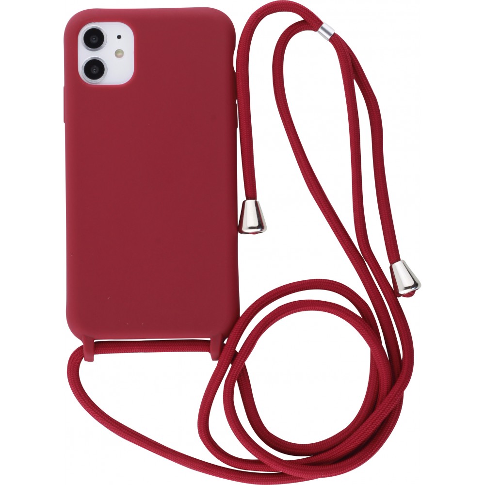 Coque iPhone 11 - Silicone Mat avec lacet - Rouge