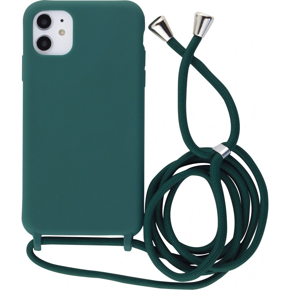 Coque iPhone 11 - Silicone Mat avec lacet - Vert foncé