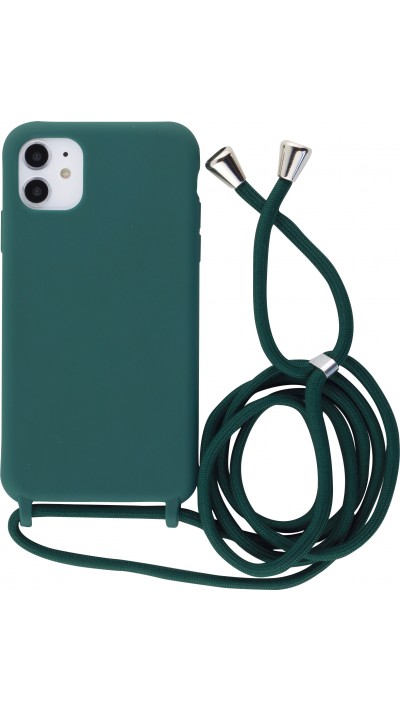 Coque iPhone 11 - Silicone Mat avec lacet - Vert foncé