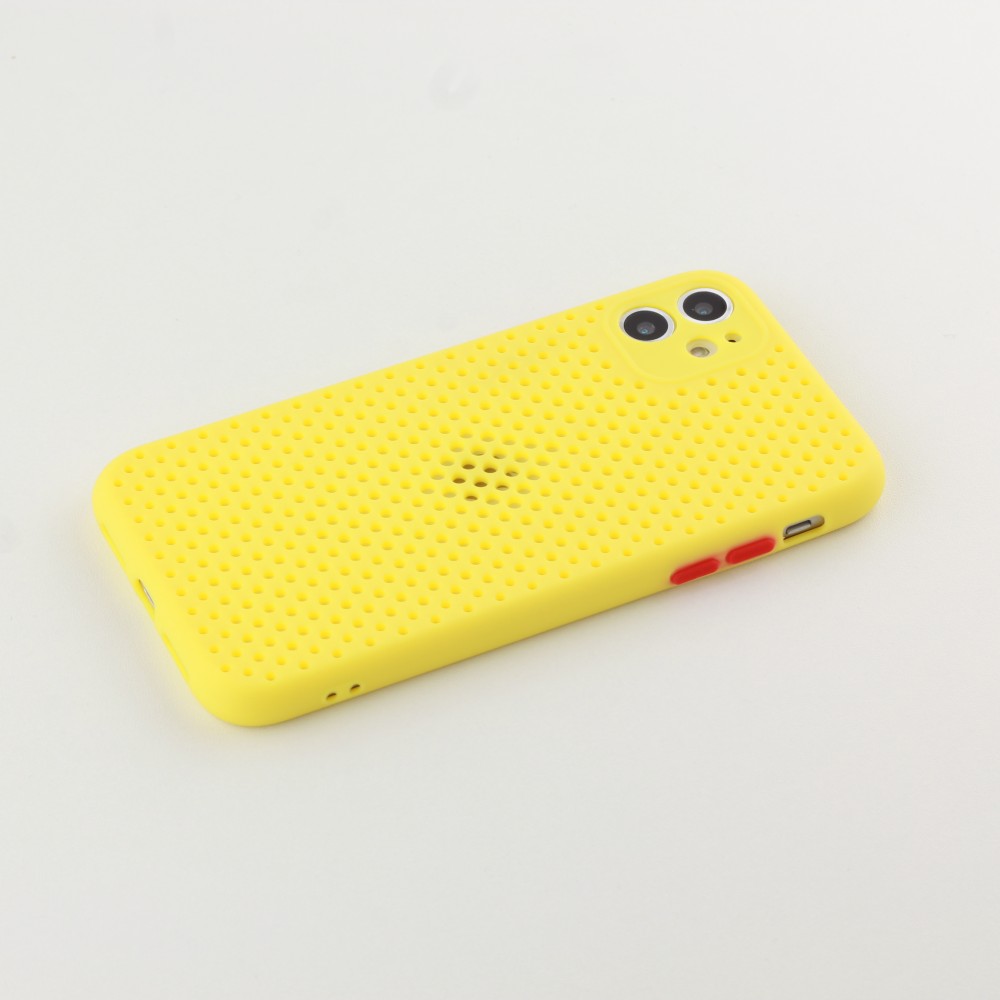 Coque iPhone 11 - Silicone Mat avec trous jaune