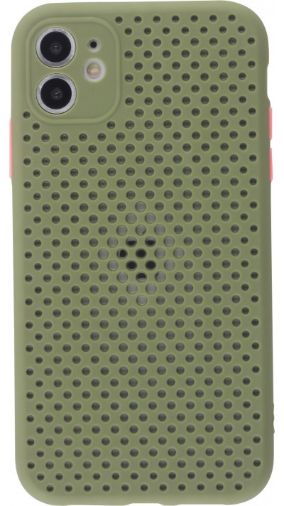 Coque iPhone 11 - Silicone Mat avec trous vert kaki