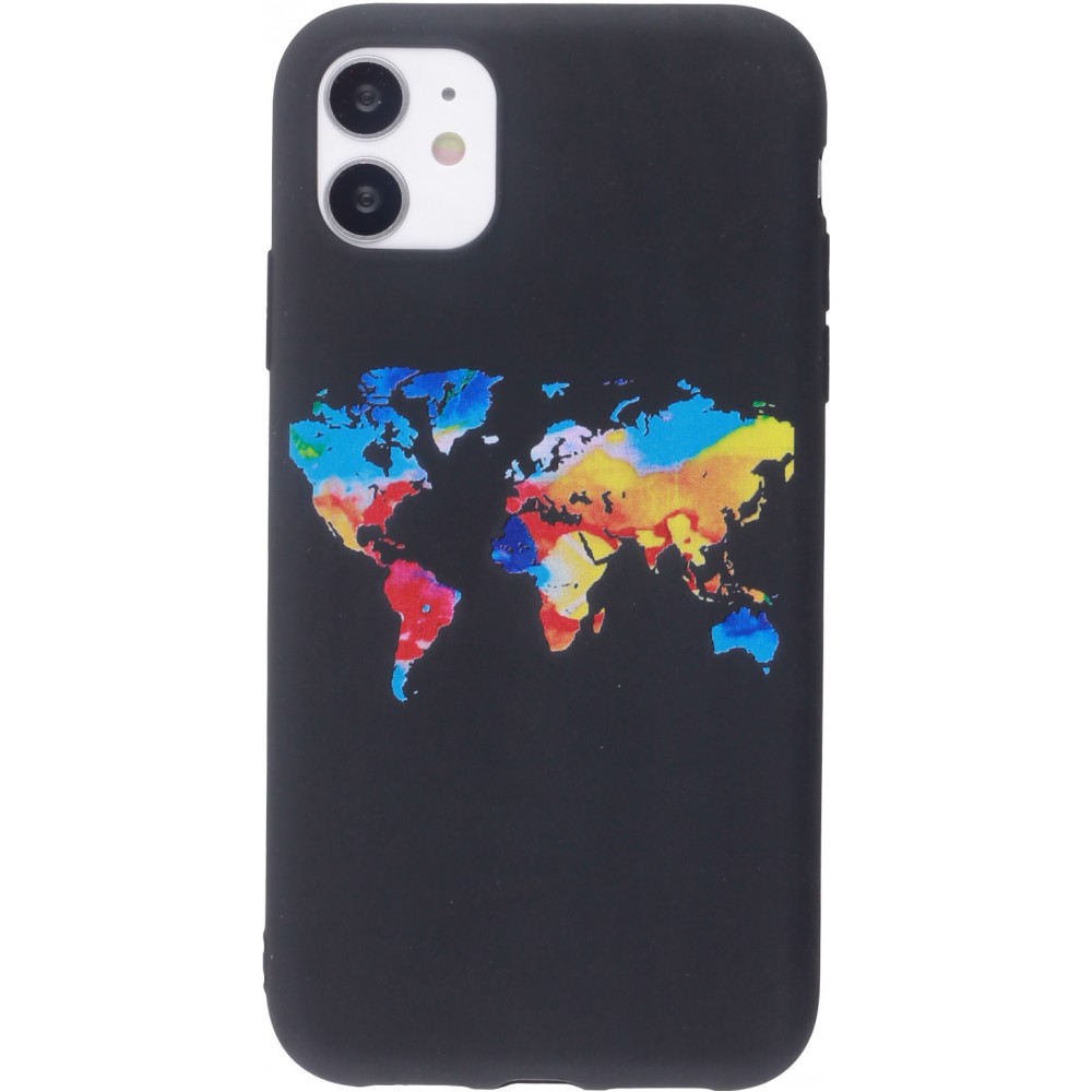 Coque iPhone 11 - Silicone Mat colorful map