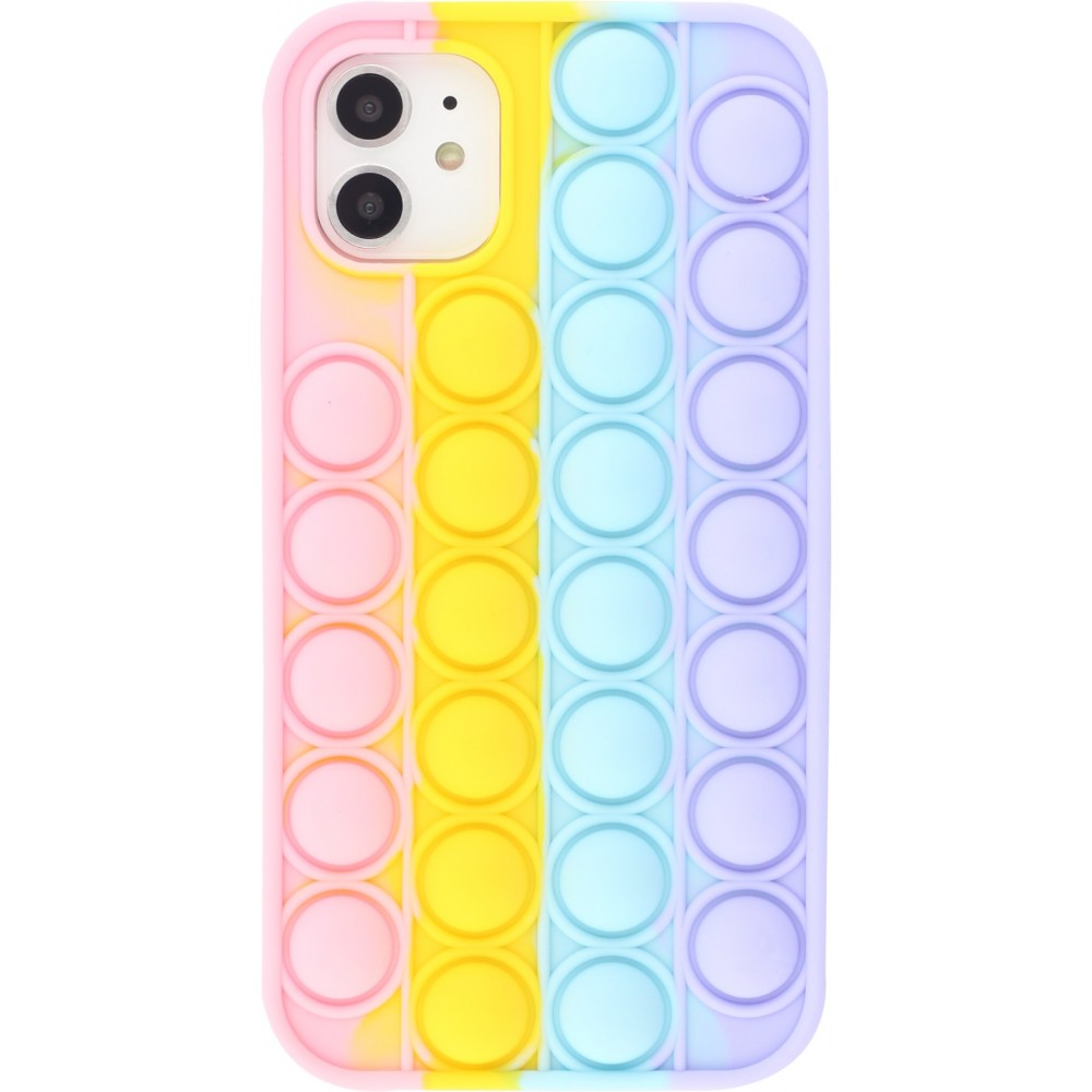 Coque iPhone 12 mini - Silicone jeu éclate bulles anti-stress arc-en-ciel