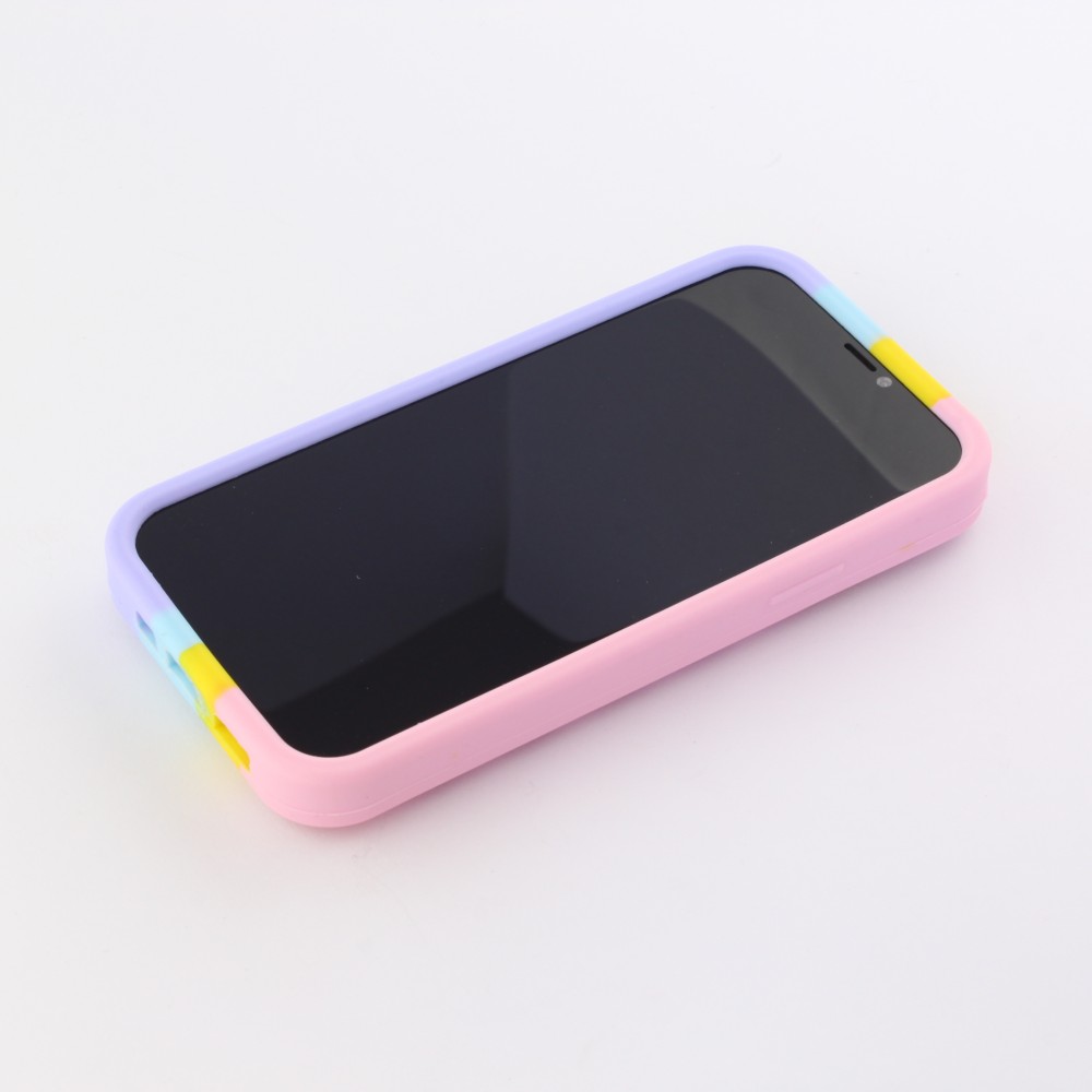 Coque iPhone 12 mini - Silicone jeu éclate bulles anti-stress arc-en-ciel