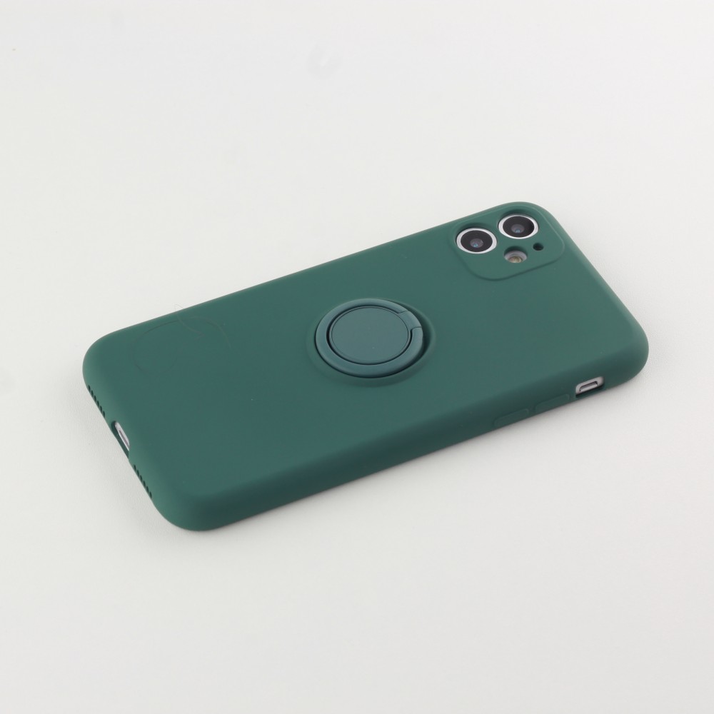 Coque iPhone 11 - Soft Touch avec anneau - Vert foncé