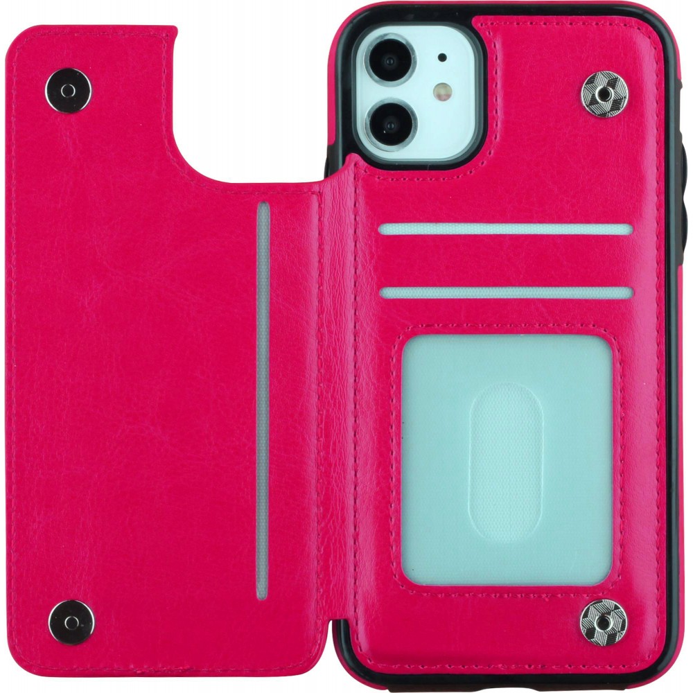 Coque iPhone 11 - Wallet Premium Cards - Rose foncé