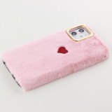 Coque iPhone 11 - fourrure coeur - Rose