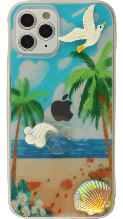 Coque iPhone 12 / 12 Pro - 3D Plage mouette et palmier