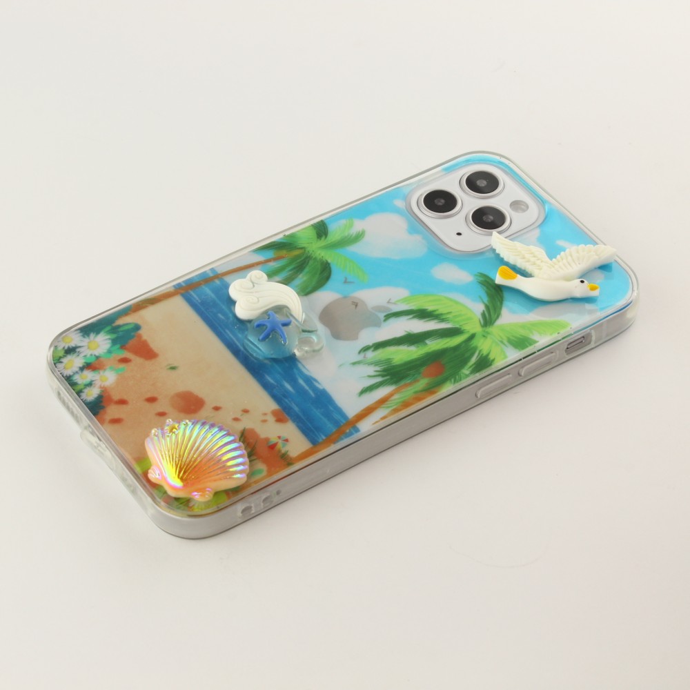 Coque iPhone 12 / 12 Pro - 3D Plage mouette et palmier