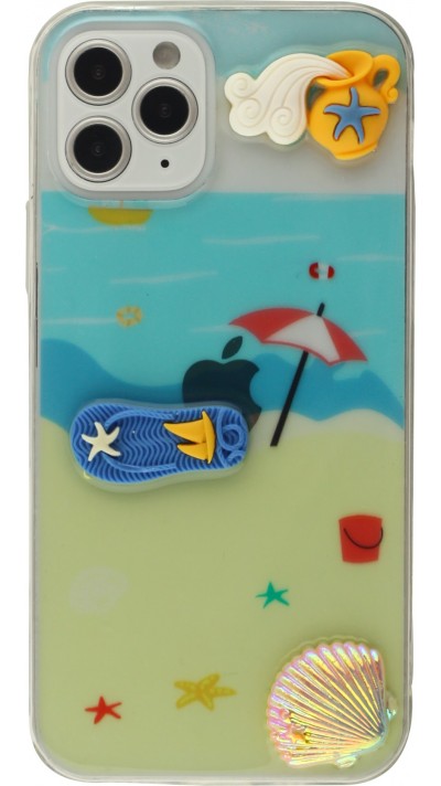 Hülle iPhone 12 / 12 Pro - 3D Strand Flipflop und Sonnenschirm