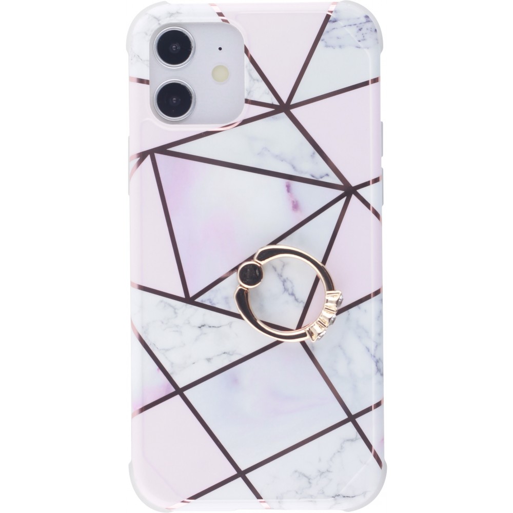 Hülle iPhone 12 / 12 Pro - Bright Line mit Ring - Weiss