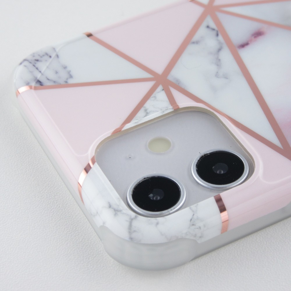Hülle iPhone 12 / 12 Pro - Bright Line mit Ring - Weiss
