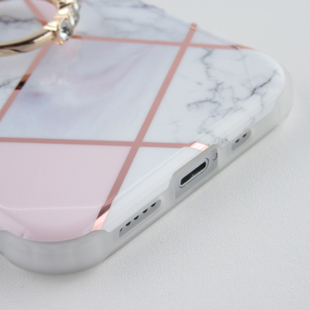 Hülle iPhone 12 / 12 Pro - Bright Line mit Ring - Weiss