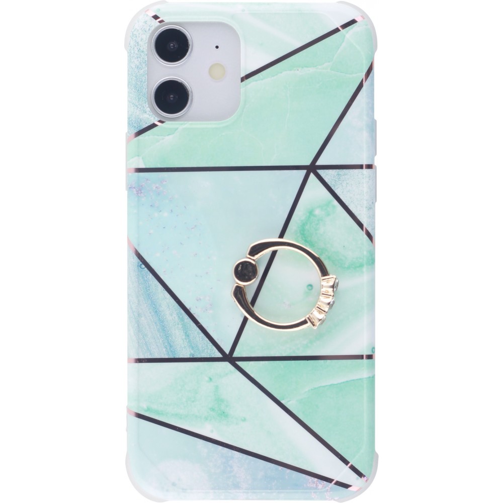 Coque iPhone 12 / 12 Pro - Bright Line avec anneau - Turquoise