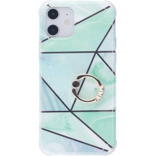 Coque iPhone 12 / 12 Pro - Bright Line avec anneau - Turquoise