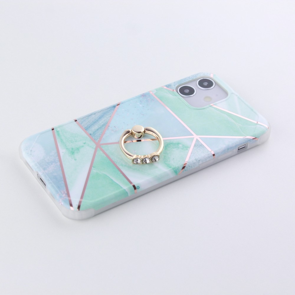 Coque iPhone 12 / 12 Pro - Bright Line avec anneau - Turquoise