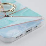 Hülle iPhone 12 / 12 Pro - Bright Line mit Ring - Türkis