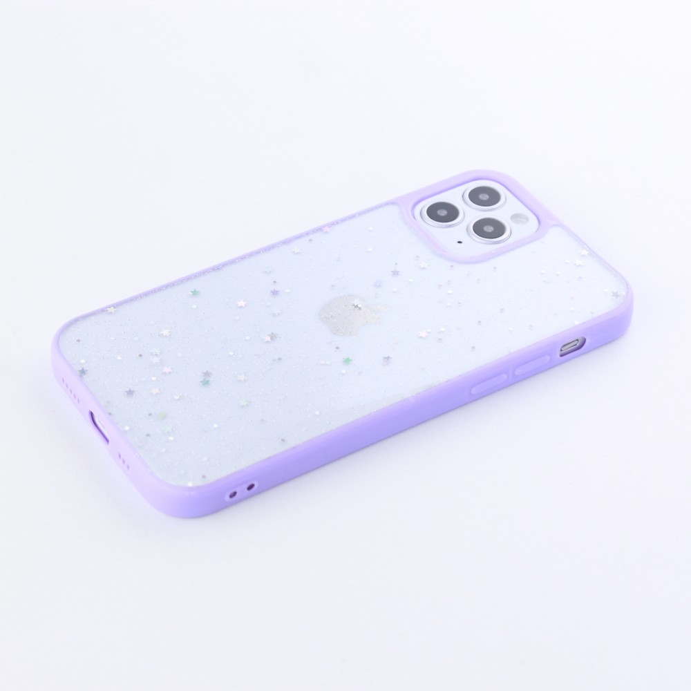 Coque iPhone 12 / 12 Pro - Clear Bubble Stars - Violet