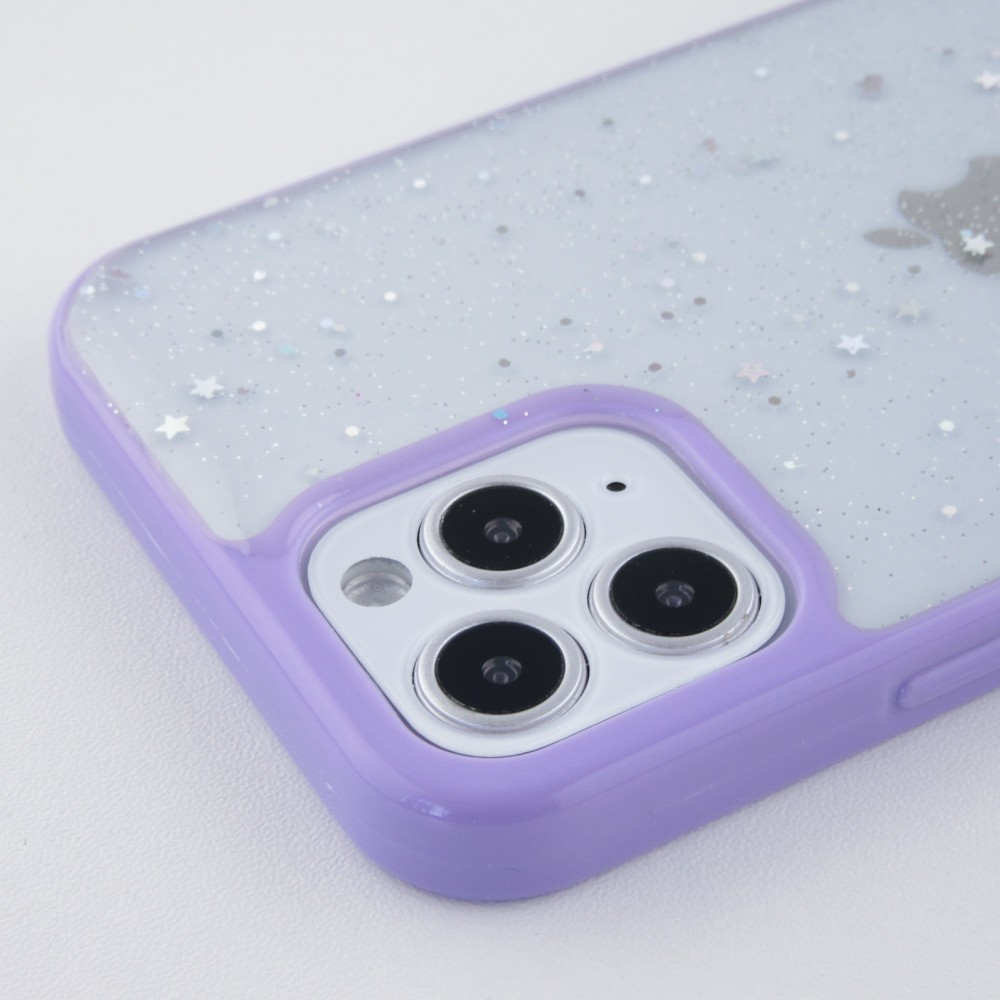 Coque iPhone 12 / 12 Pro - Clear Bubble Stars - Violet