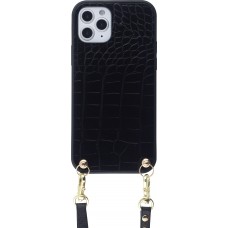 Coque iPhone 12 Pro Max - Croco avec lanière - Noir