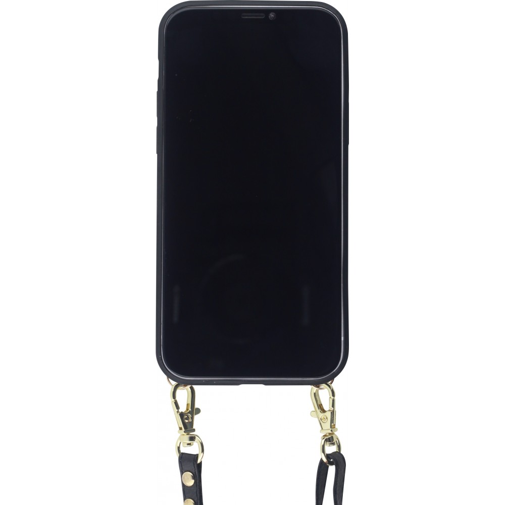 Coque iPhone 12 Pro Max - Croco avec lanière - Noir