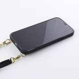 Coque iPhone 12 Pro Max - Croco avec lanière - Noir