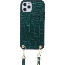 Coque iPhone 12 Pro Max - Croco avec lanière - Vert