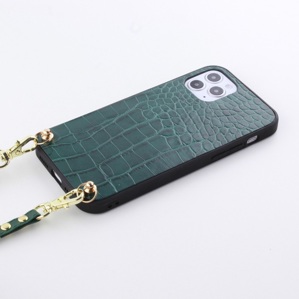 Coque iPhone 11 - Croco avec lanière - Vert