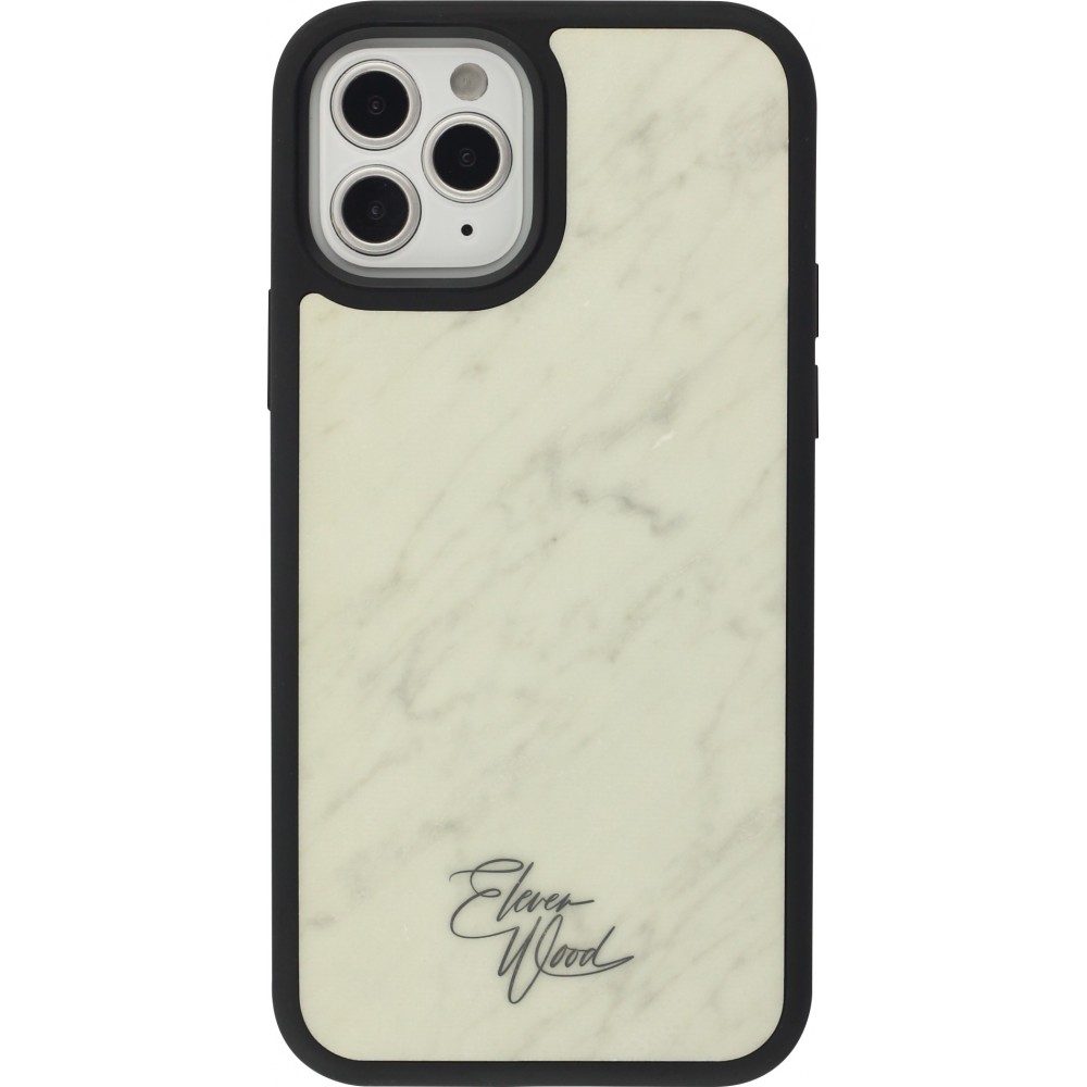 Coque iPhone 12 / 12 Pro - Eleven Wood pierre véritable marbre - Blanc
