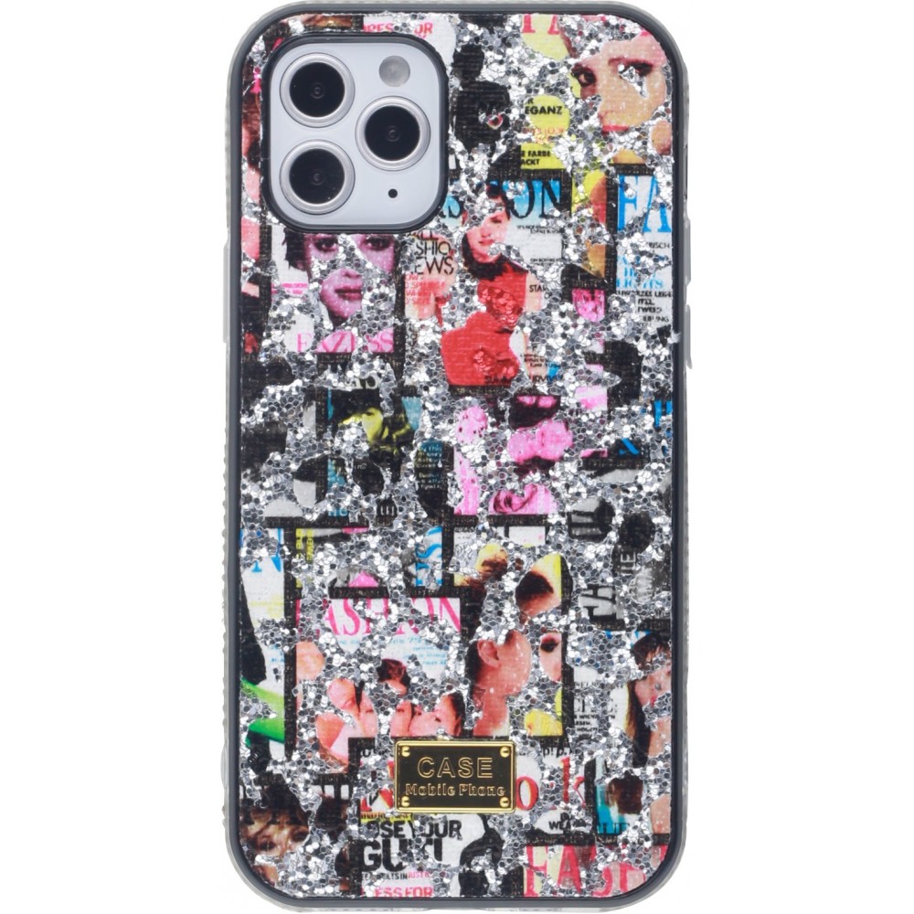 Coque iPhone 12 / 12 Pro - Fashion Strass Collage - Argent