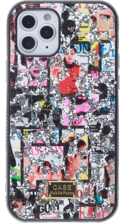 Hülle iPhone 12 / 12 Pro - Fashion Strass Collage - Silber