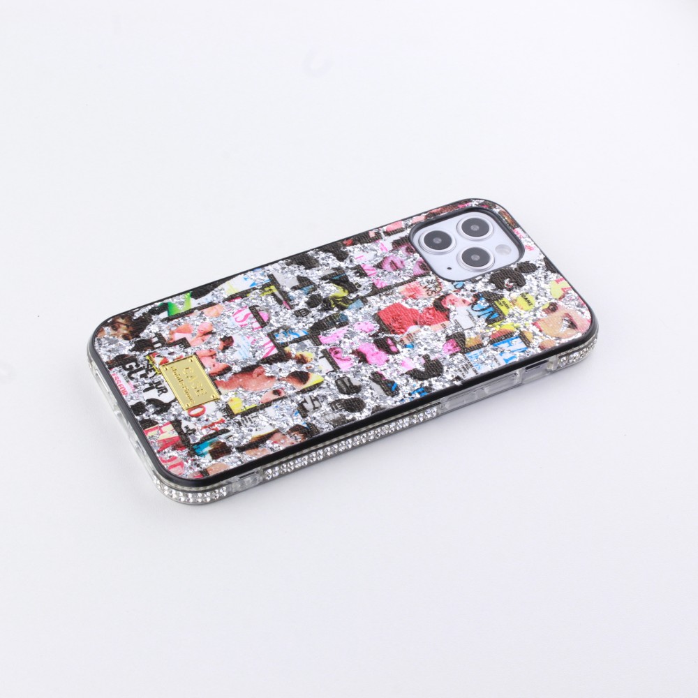 Coque iPhone 12 / 12 Pro - Fashion Strass Collage - Argent