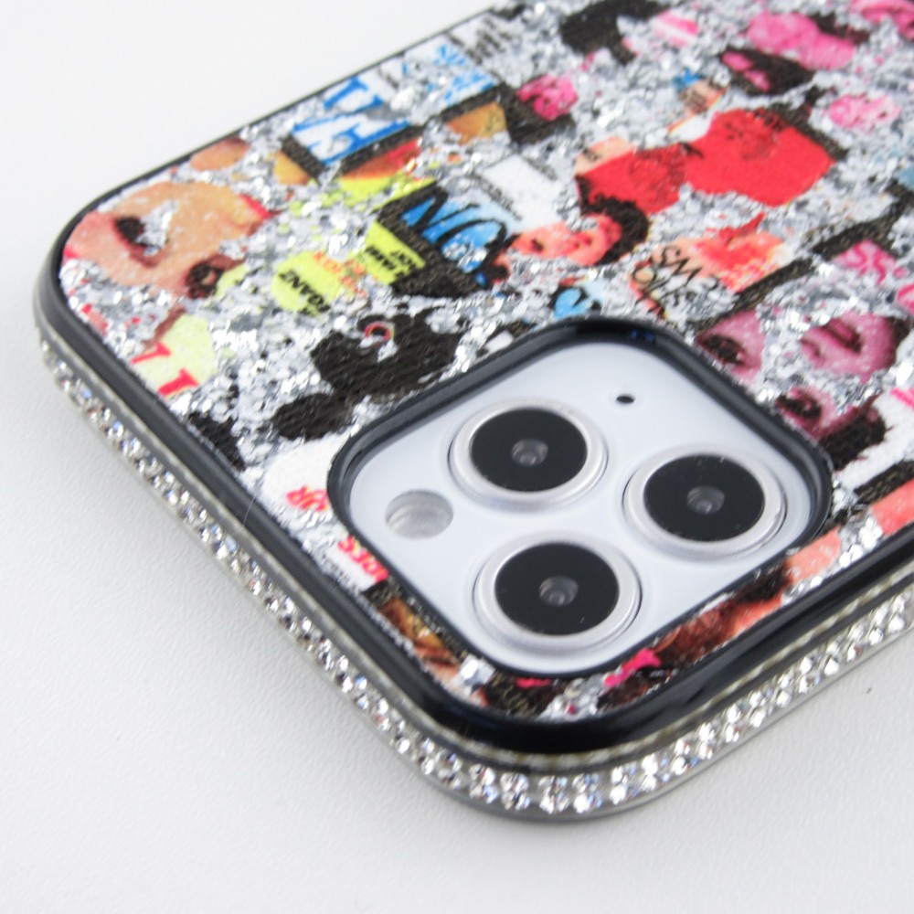 Coque iPhone 12 / 12 Pro - Fashion Strass Collage - Argent